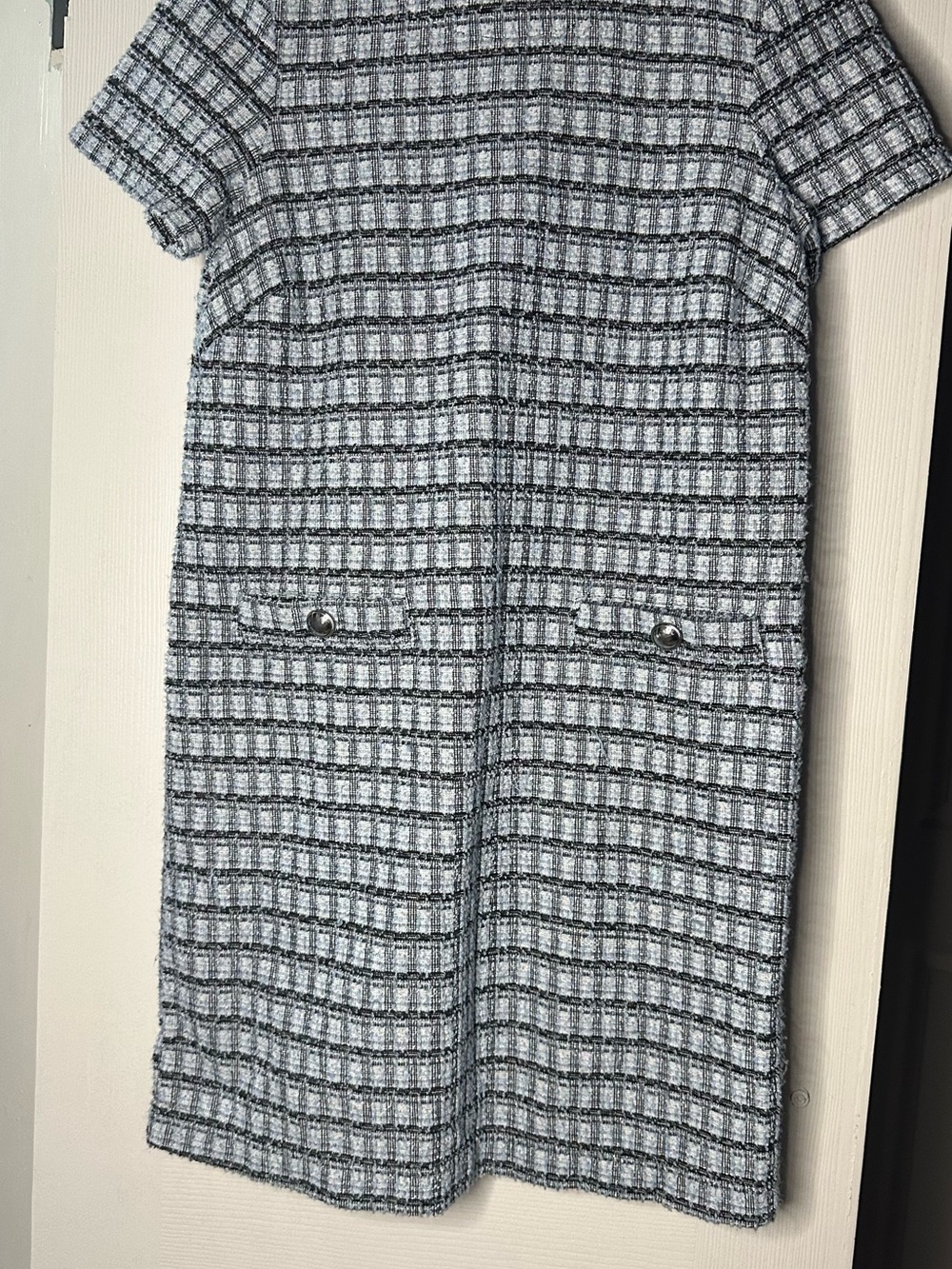 LOFT Black and White Tweed Short-Sleeve Shift Dress